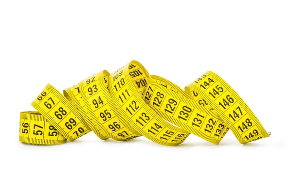 Nastro di misurazione giallo isolato su sfondo bianco — Foto Stock