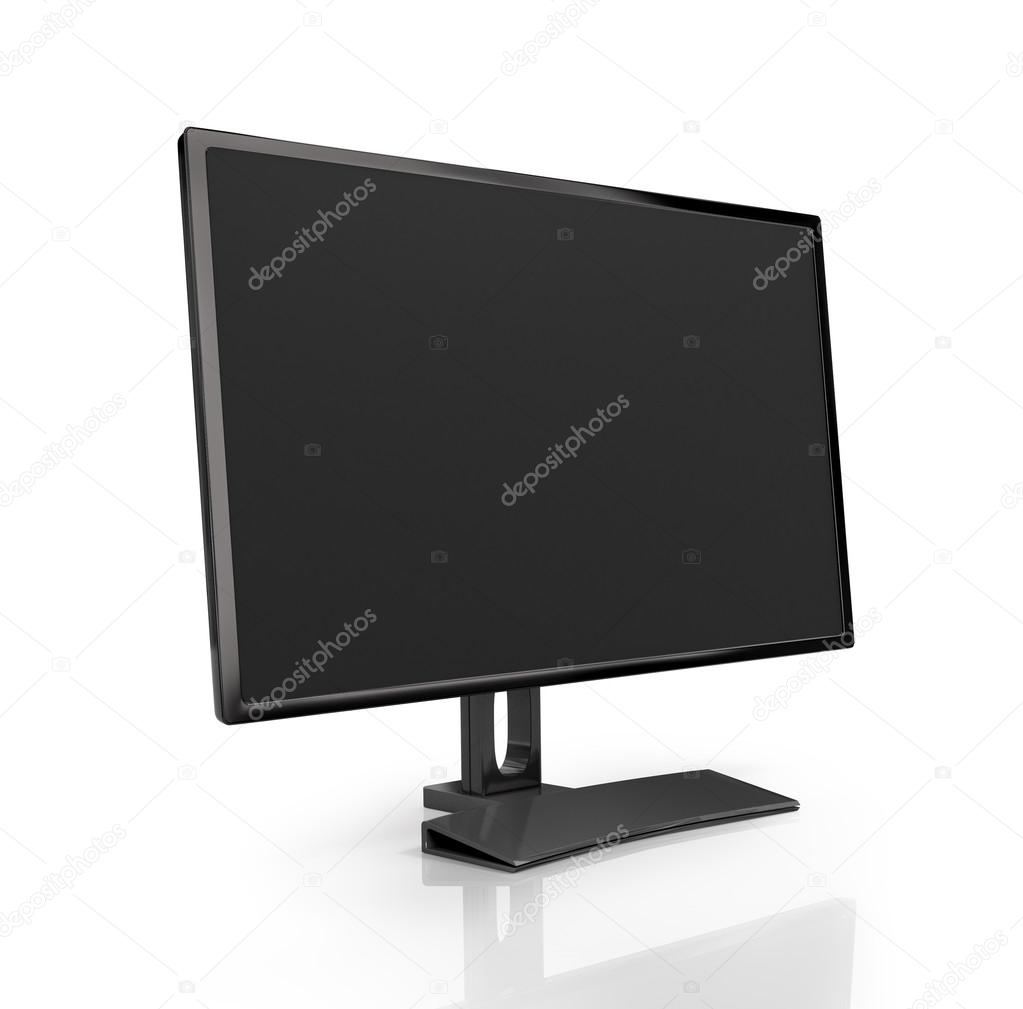 Computer display with black screen, isolated on white backgroun
