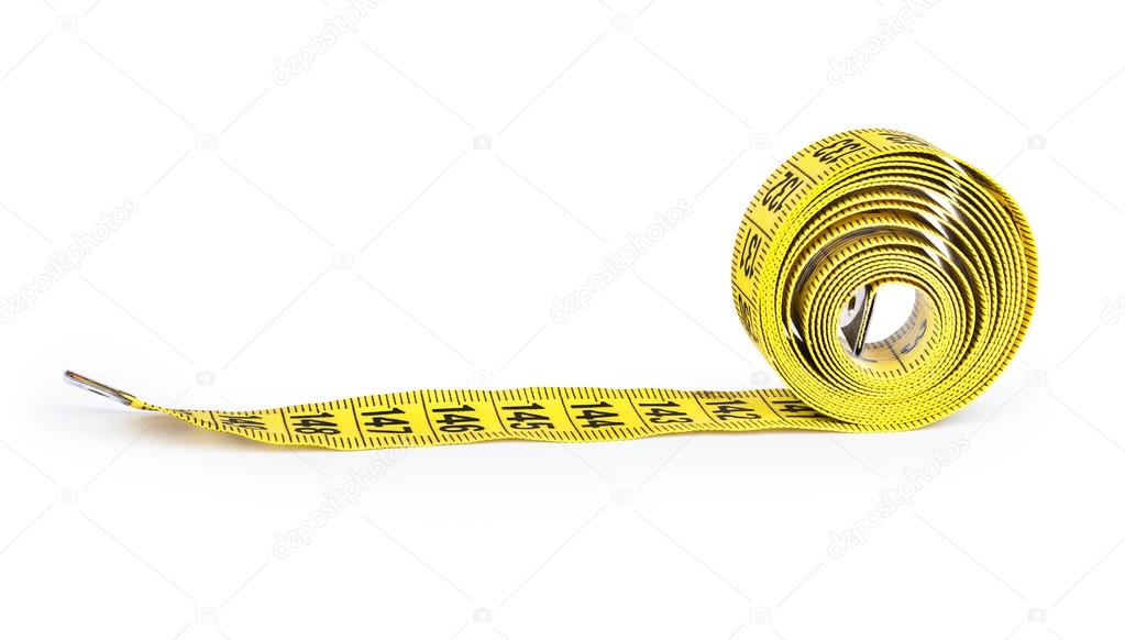 Yellow measure tape. Isolated over white.