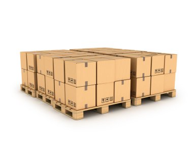 ahşap palet üzerine karton kutular