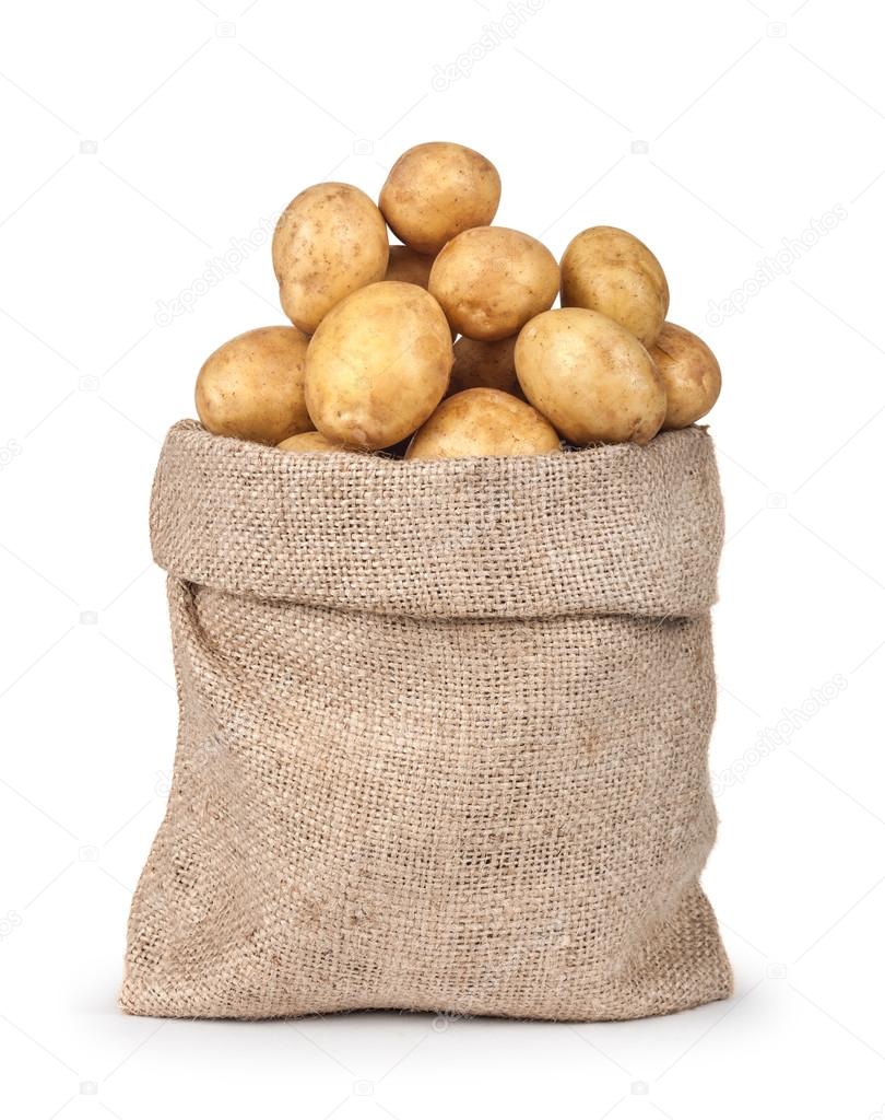 new potatoes in the bag isolated on white background