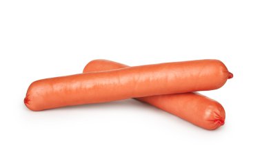 Beyaz arka plan üzerinde izole iki lezzetli sosis