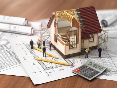 Ev planları, belgeler ve mor üstüne açık iç