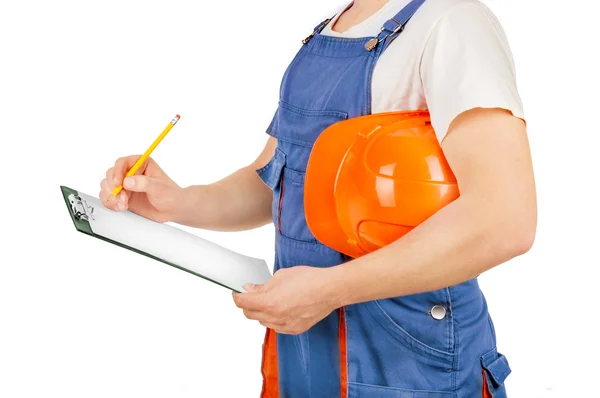 Construction worker, isolated on a white background — Stock Photo, Image