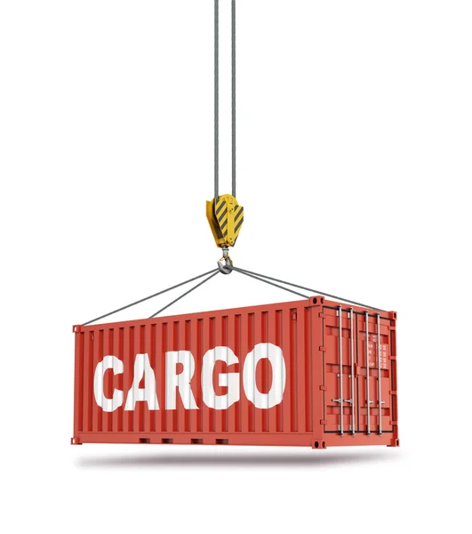 Metal freight shipping containers on the hooks at white backgrou — Stock Photo, Image