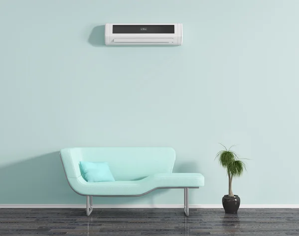 Quarto azul ar condicionado e sofá . — Fotografia de Stock