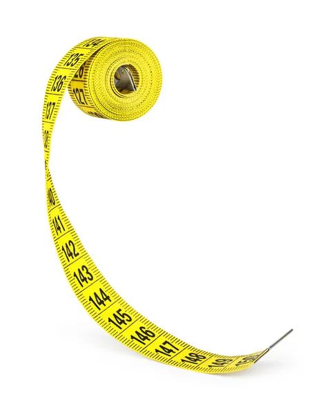 白色の背景に分離された黄色の測定テープ — ストック写真