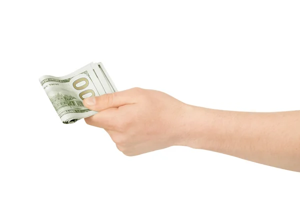 Hand with money isolated on a white background — Stock Photo, Image