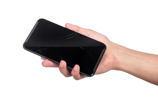Мобильный телефон с сенсорным экраном в руке — стоковое фото