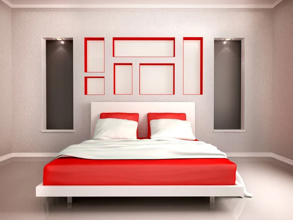 Ilustração 3d do interior do quarto moderno em vermelho e cinza para — Fotografia de Stock