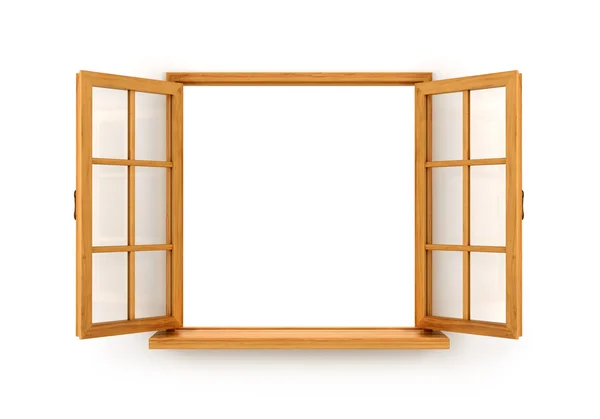 Open wooden window  isolated on white background — Stock Photo, Image