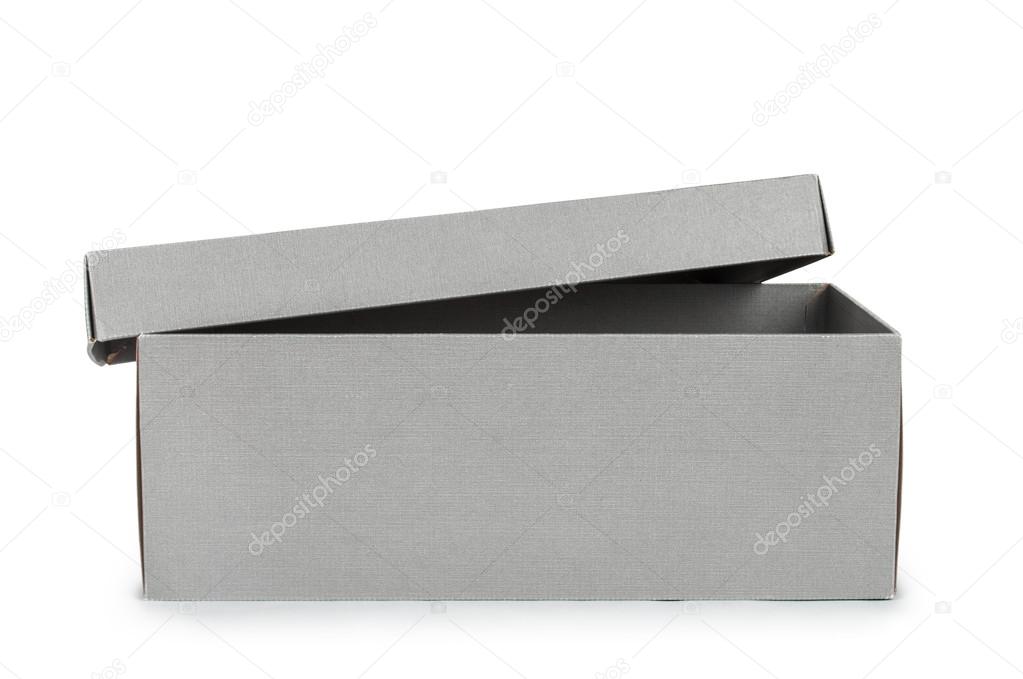 open gray shoe box isolated on white background