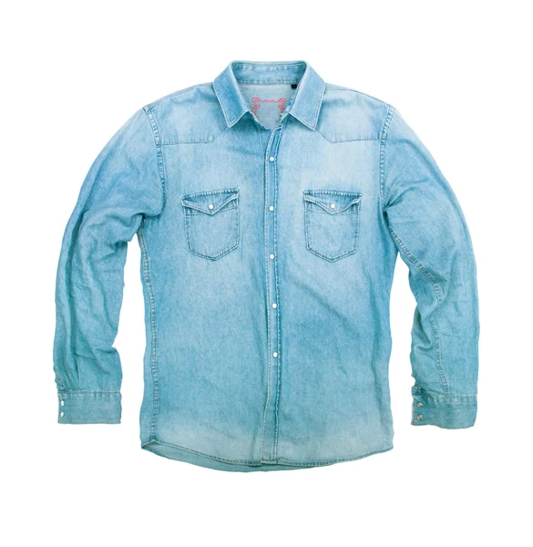 Blauwe denim shirt met een witte achtergrond — Stockfoto