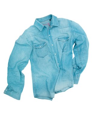 Beyaz bir arka plan ile mavi kot gömlek