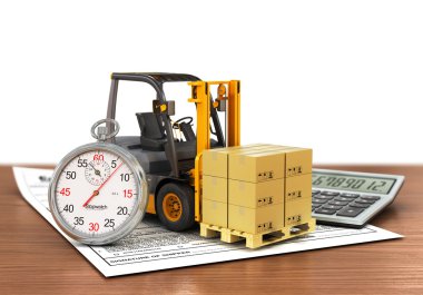 kutuları ve kronometre ile forklift kamyon. ekspres teslimat concep