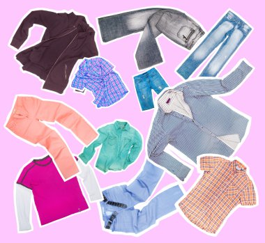 yeşil bir arka plan üzerinde giysi koleksiyonu