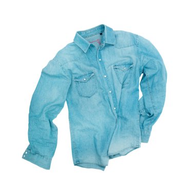 Beyaz bir arka plan ile mavi kot gömlek