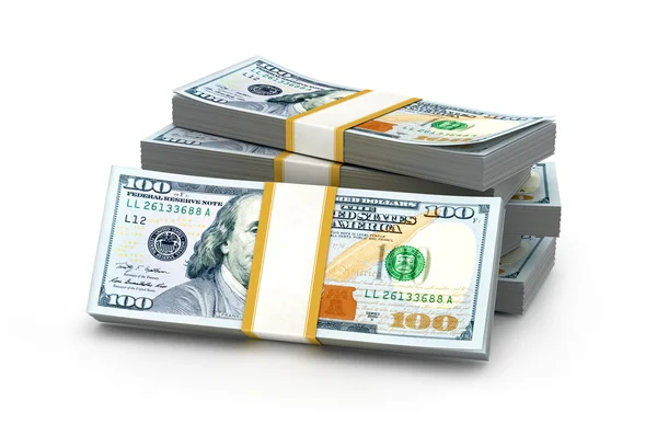 Stacks of money. New one hundred dollars. 3D illustration. — Stock Photo, Image