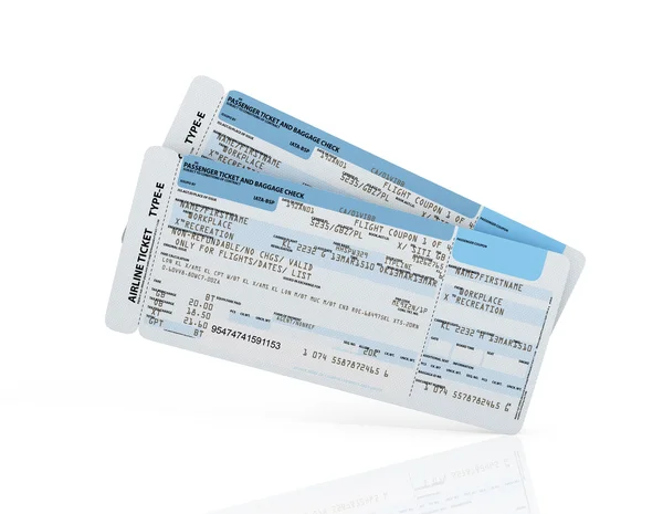 Αεροπορική εταιρεία της κάρτας επιβίβασης εισιτήρια σε λευκό φόντο. — Φωτογραφία Αρχείου