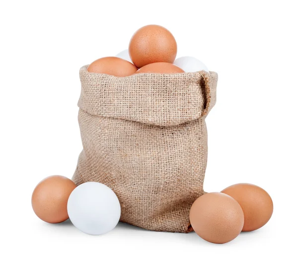 Ouă și sac de iută — Fotografie, imagine de stoc