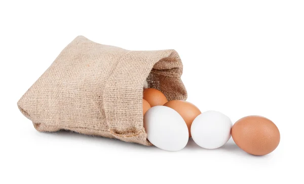 Ägg, kasse av jute — Stockfoto