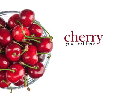 cherries in a glass bowl isolated on white background. close-up