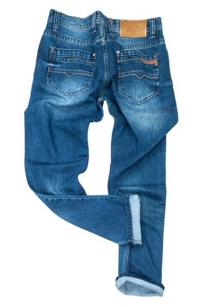Calça jeans azul isolada no fundo branco — Fotografia de Stock
