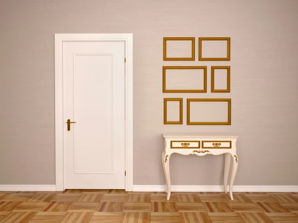 Klasik iç kapı ve sekme bir oda 3D çizimi — Stok fotoğraf