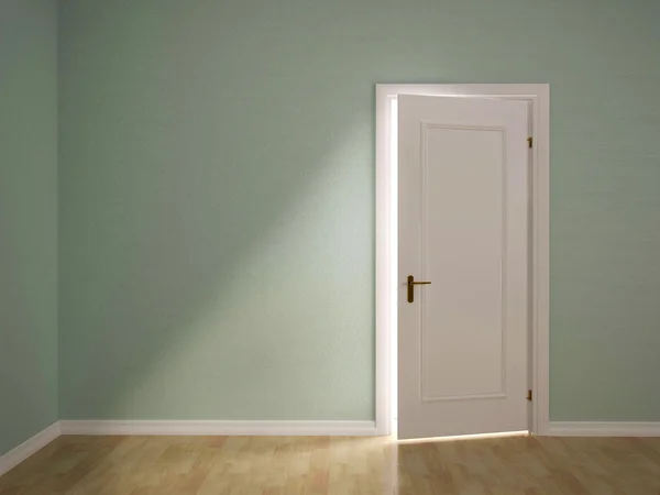 Ilustração 3d de abrir a porta para a sala verde — Fotografia de Stock