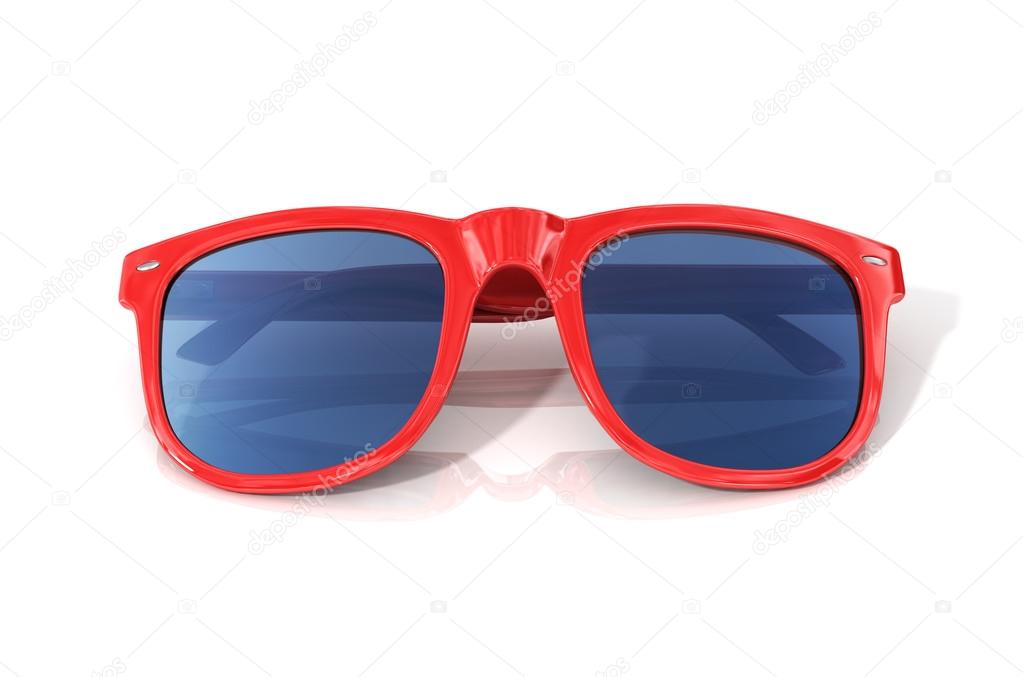 Red sun glasses isolated over the white background.