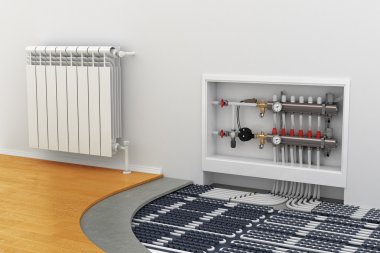 floor heating system, the collector, the battery clipart