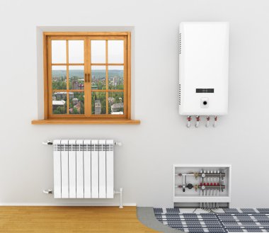 White radiator, boiler of central heating is system Heating floo