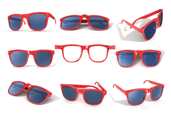 Set di occhiali da sole rossi isolati sullo sfondo bianco . — Foto Stock