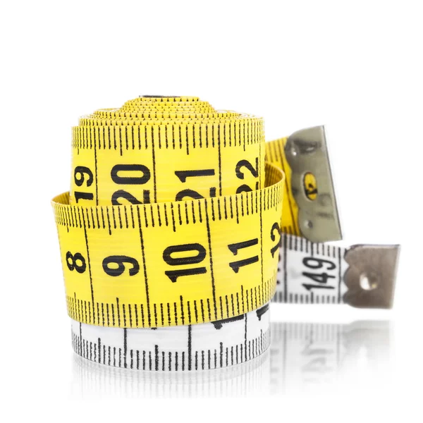 Yellow and white measuring tape isolated on white background — Stock Photo, Image