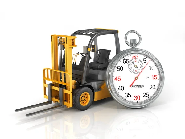 Forklift truck with stopwatch. Fast shipping. Fast loading. — Stock Photo, Image