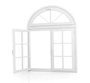 Pencere. Beyaz bir arka plan üzerine açık kemerli pencere