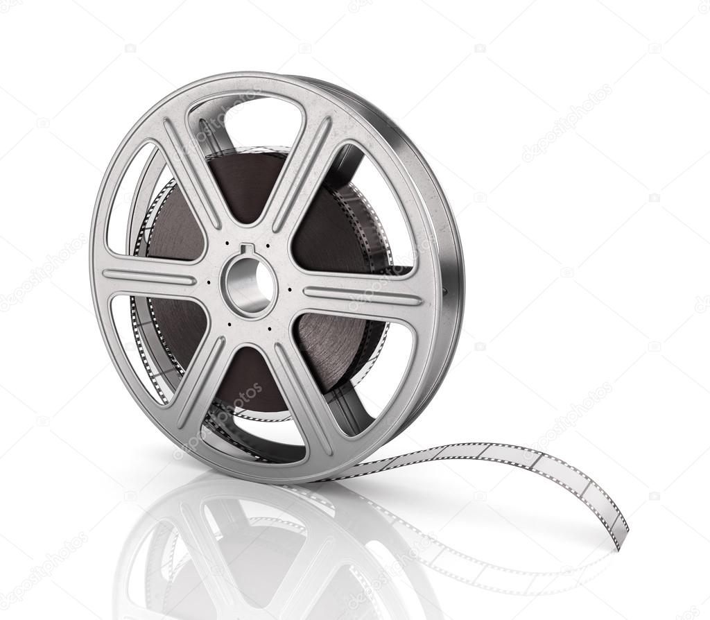 Motion picture film reel on the white background.