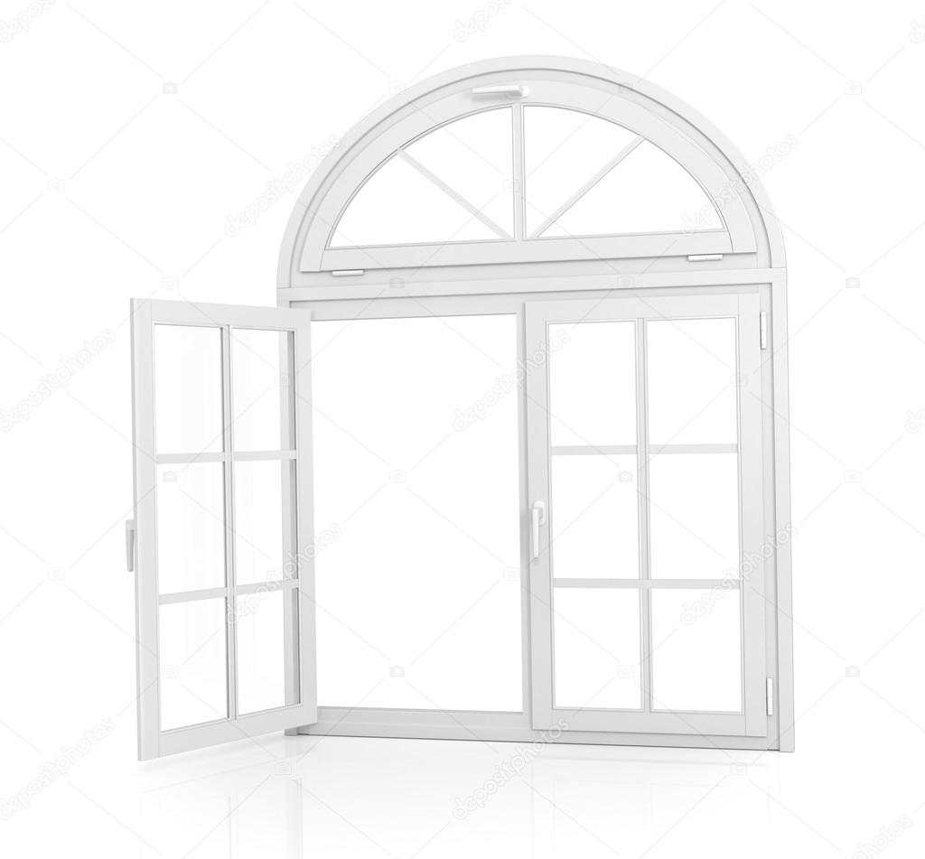 Window. Open arched window on a white background