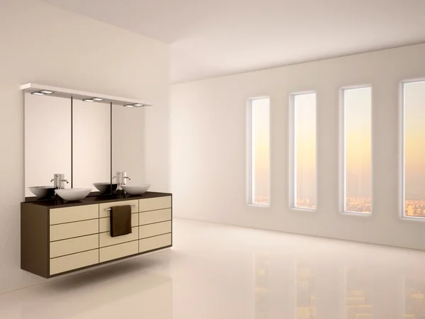 현대 최소한의 욕실, com의 인테리어의 3d 그림 — 스톡 사진