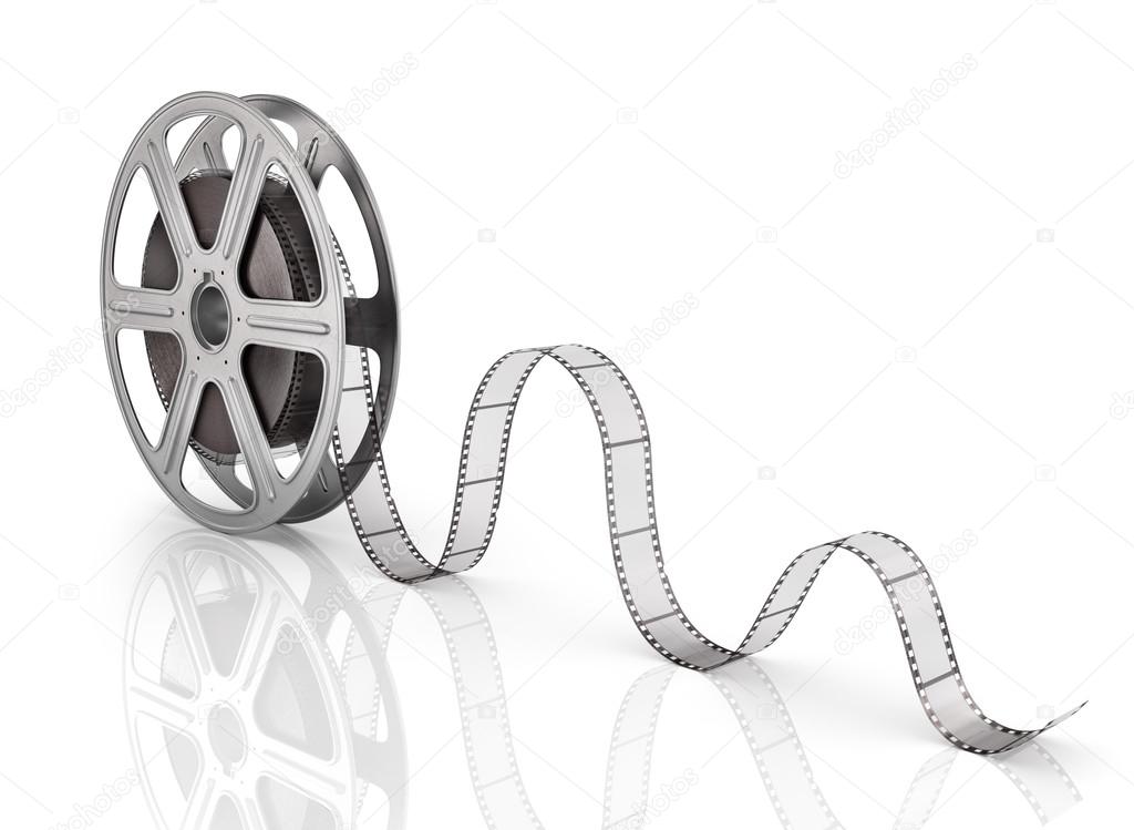 Motion picture film reel on the white background.
