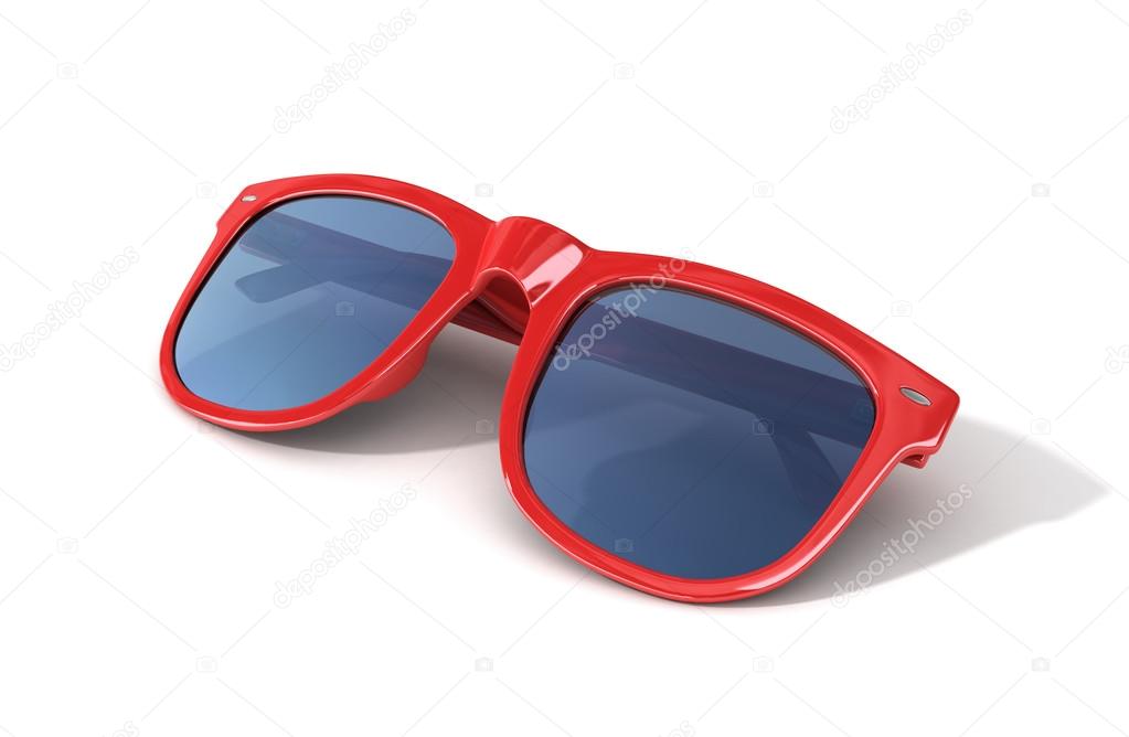 Red sun glasses isolated over the white background.