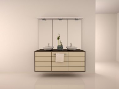 Çift lavabo banyo iç 3D çizimi