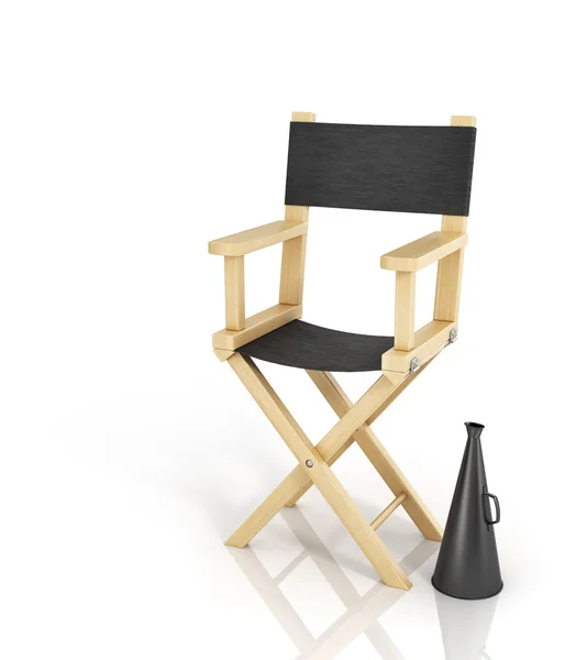 Krzesło reżysera i megafon na białym tle. — Zdjęcie stockowe