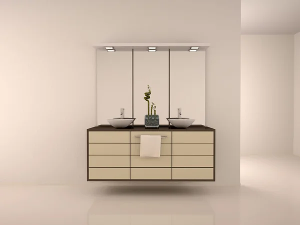 3D иллюстрация интерьера ванной комнаты с двойными раковинами — стоковое фото