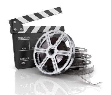 sinema alkış ve film makarası, beyaz arka plan üzerinde.