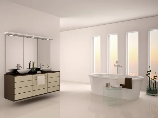 3D illustration av ljusa minimalistisk inredning för moderna badkar — Stockfoto