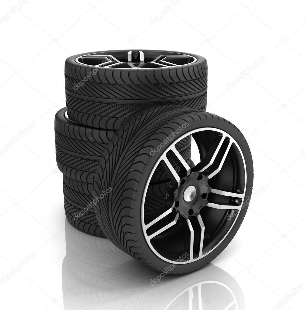 Tires and rims ,automobile wheels on a white background.