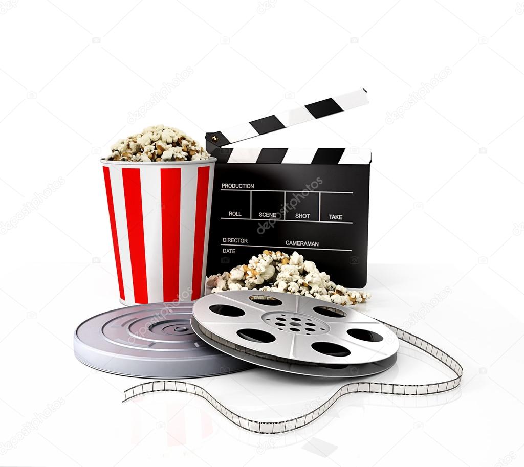 Film strip vs holder, clapper, popcorn