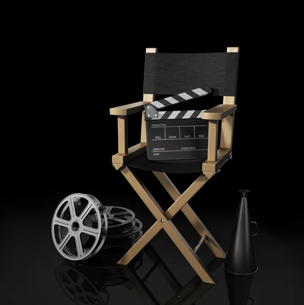 Ilustración de la silla del director, y sobre el equipo de cineasta, ov —  Fotos de Stock