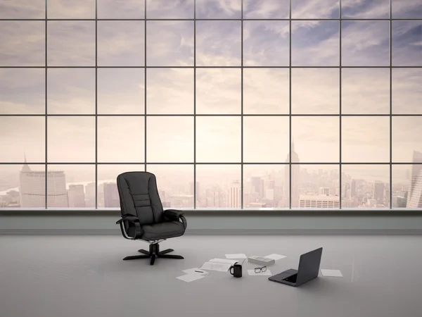 Ilustração 3d de cadeira de mesa em um escritório vazio — Fotografia de Stock